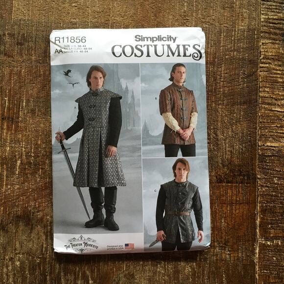 Simplicity Sewing Pattern R11858  Jacket Coat Vest Medieval Cosplay 38-44 UNCUT - Picture 1 of 3
